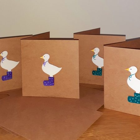 Handmade duck greetings cards, pack of 4 with matching envelopes. Blank duck cards