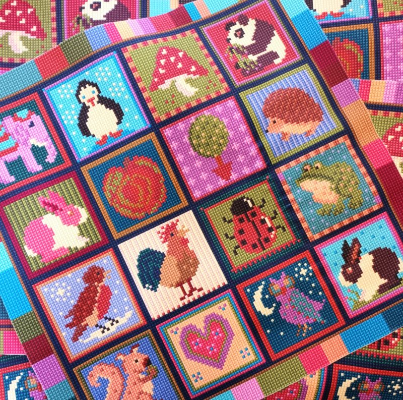 Little Blocks Patchwork Fabric Panel, Soft Touch Velvet, Bag Making, Cushion, Picture, Craft Supply