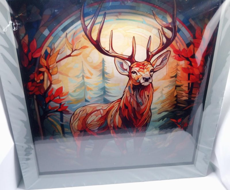 Stag Deer Night Light, Stained Glass effect, Festive wall art