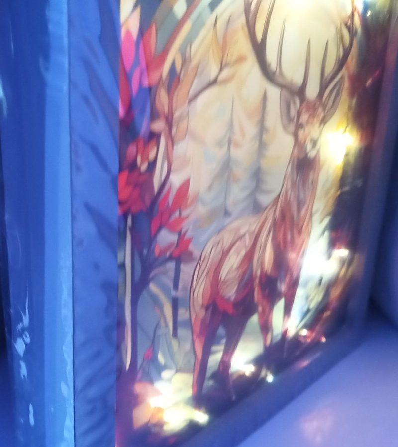 Stag Deer Night Light, Stained Glass effect, Festive wall art