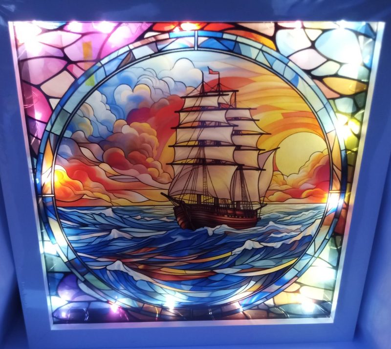 Sailing Ship Night Light Stained Glass effect, , Gift ideas wall art