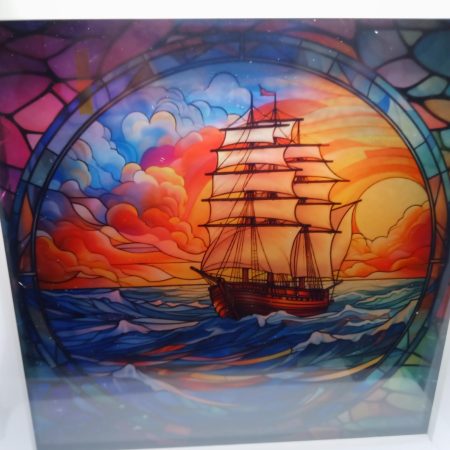 Sailing Ship Night Light Stained Glass effect, , Gift ideas wall art