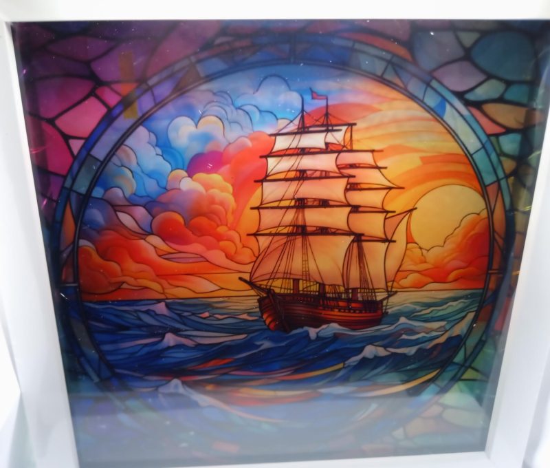 Sailing Ship Night Light Stained Glass effect, , Gift ideas wall art
