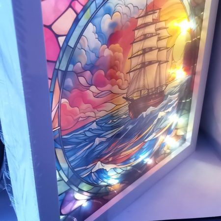 Sailing Ship Night Light Stained Glass effect, , Gift ideas wall art