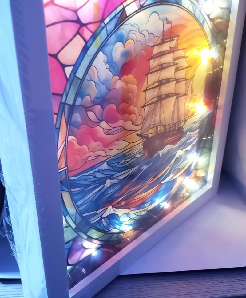 Sailing Ship Night Light Stained Glass effect, , Gift ideas wall art