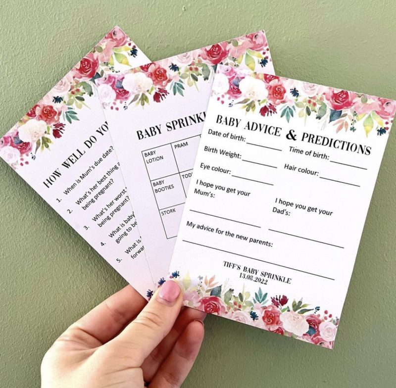 Pink Floral Baby Shower Quiz Cards