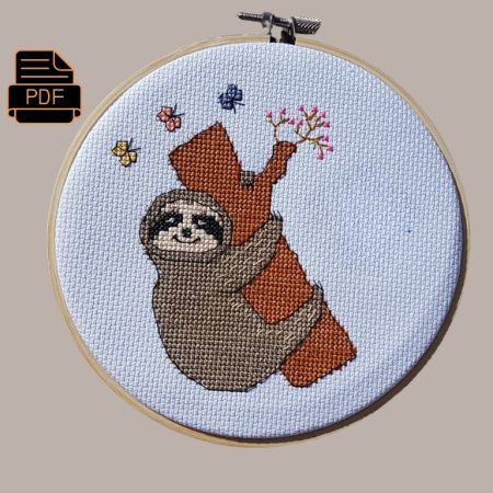 Sloth Cross Stitch Pattern | Animal Hoop Art | Sloth Digital PDF Download | Handcraft Home Decor