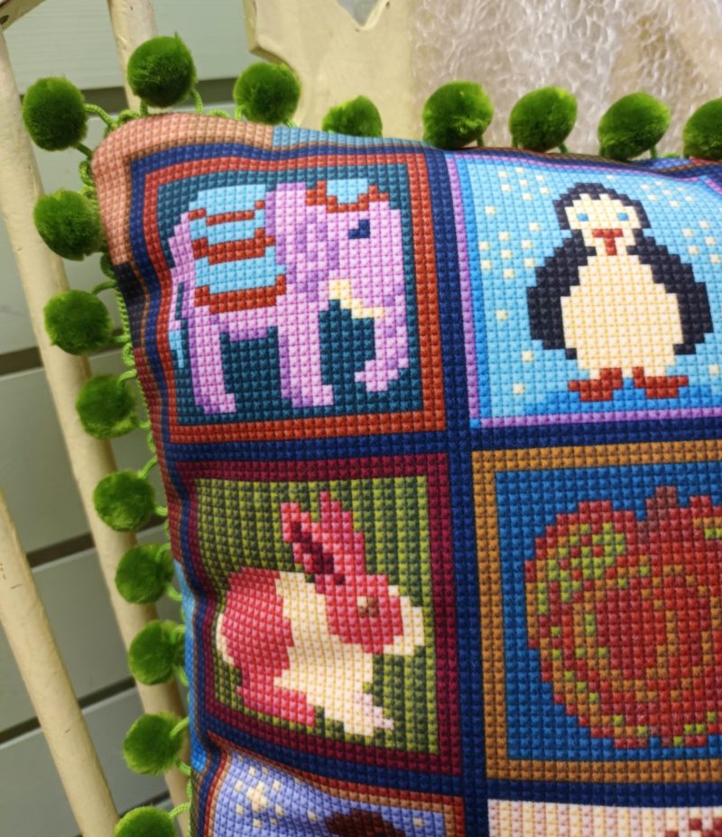 Little Blocks Patchwork Velvet Cushion, New Baby, Animal Fayre Fabric
