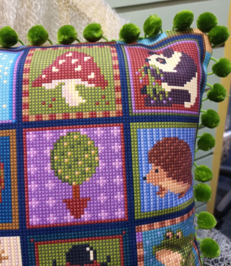 Little Blocks Patchwork Velvet Cushion, New Baby, Animal Fayre Fabric