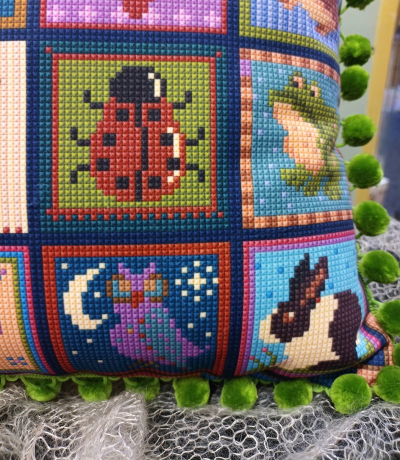 Little Blocks Patchwork Velvet Cushion, New Baby, Animal Fayre Fabric