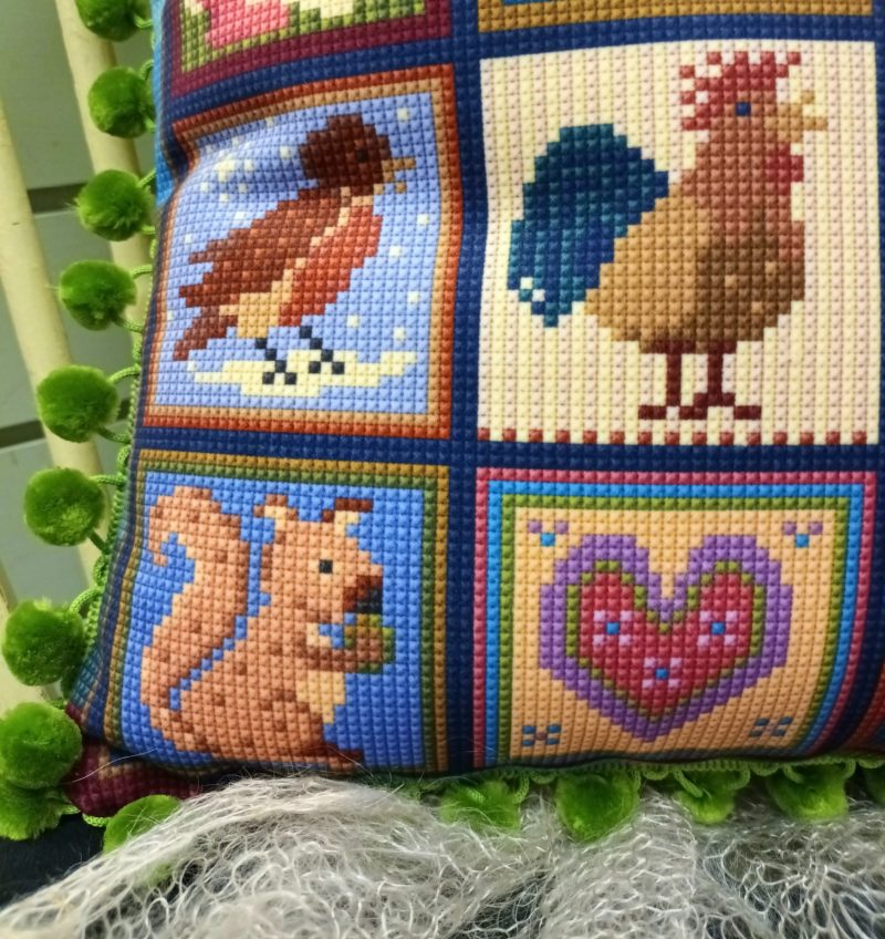 Little Blocks Patchwork Velvet Cushion, New Baby, Animal Fayre Fabric