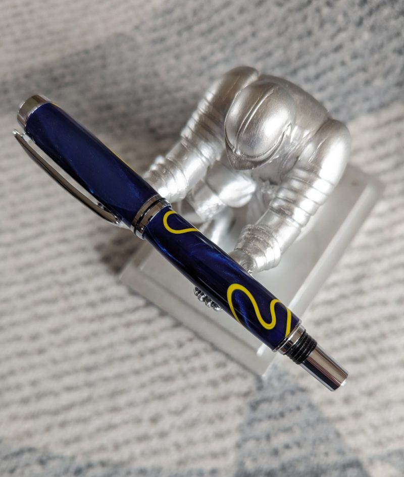 Acrylic Jr Gentleman-style Rollerball Pen Made from shimmery blue acrylic with yellow lines