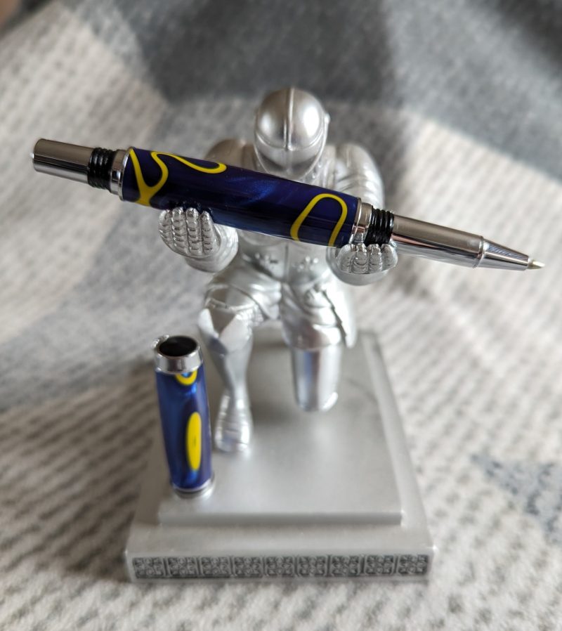 Acrylic Jr Gentleman-style Rollerball Pen Made from shimmery blue acrylic with yellow lines