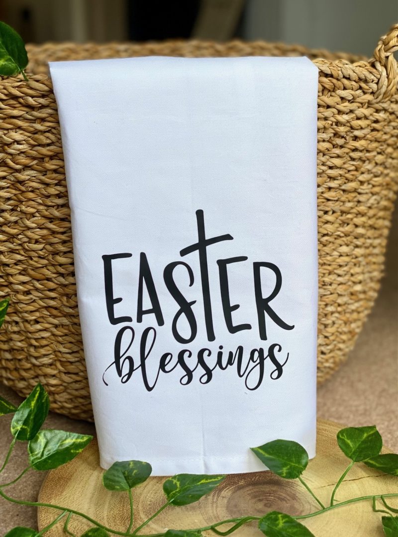 Personalised Tea Towel Easter/Spring - White Cotton