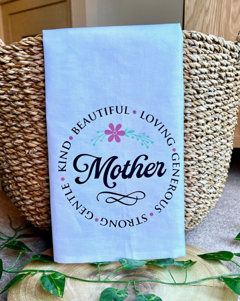 Mother/Mum Personalised Tea Towel - White Cotton