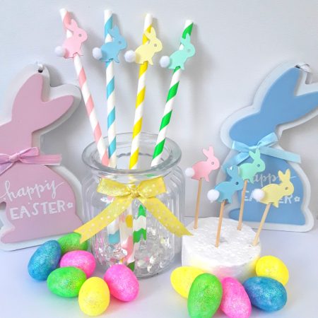 Easter Bunny Straws, Easter Table Decor, Rabbit Drinking Straws, bunny cupcake/food picks 🐇