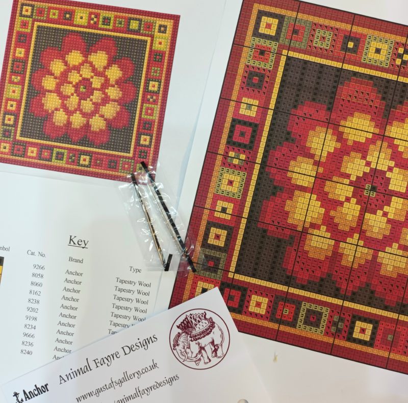Autumn Marigold Tile Tapestry Kit, Counted Cross-stitch, Picture, Pin-cushion, Bag Front