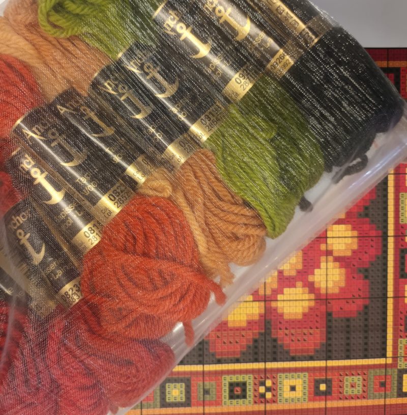 Autumn Marigold Tile Tapestry Kit, Counted Cross-stitch, Picture, Pin-cushion, Bag Front