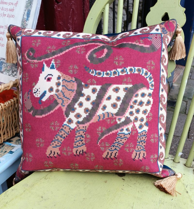 Dog and Snake Velvet Cushion, Tapestry, Persian, Bohemian Style