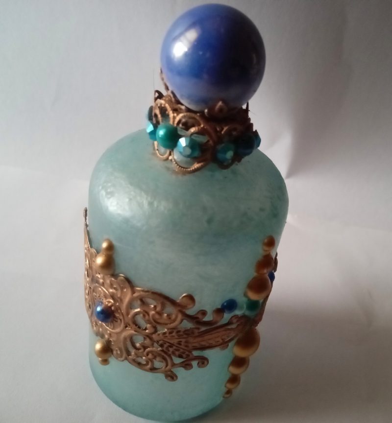 Upcycled Ornate Blue Victorian Style Bottle