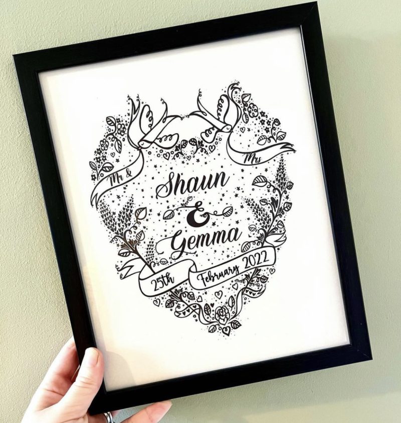 Floral Bird Wedding Date Print