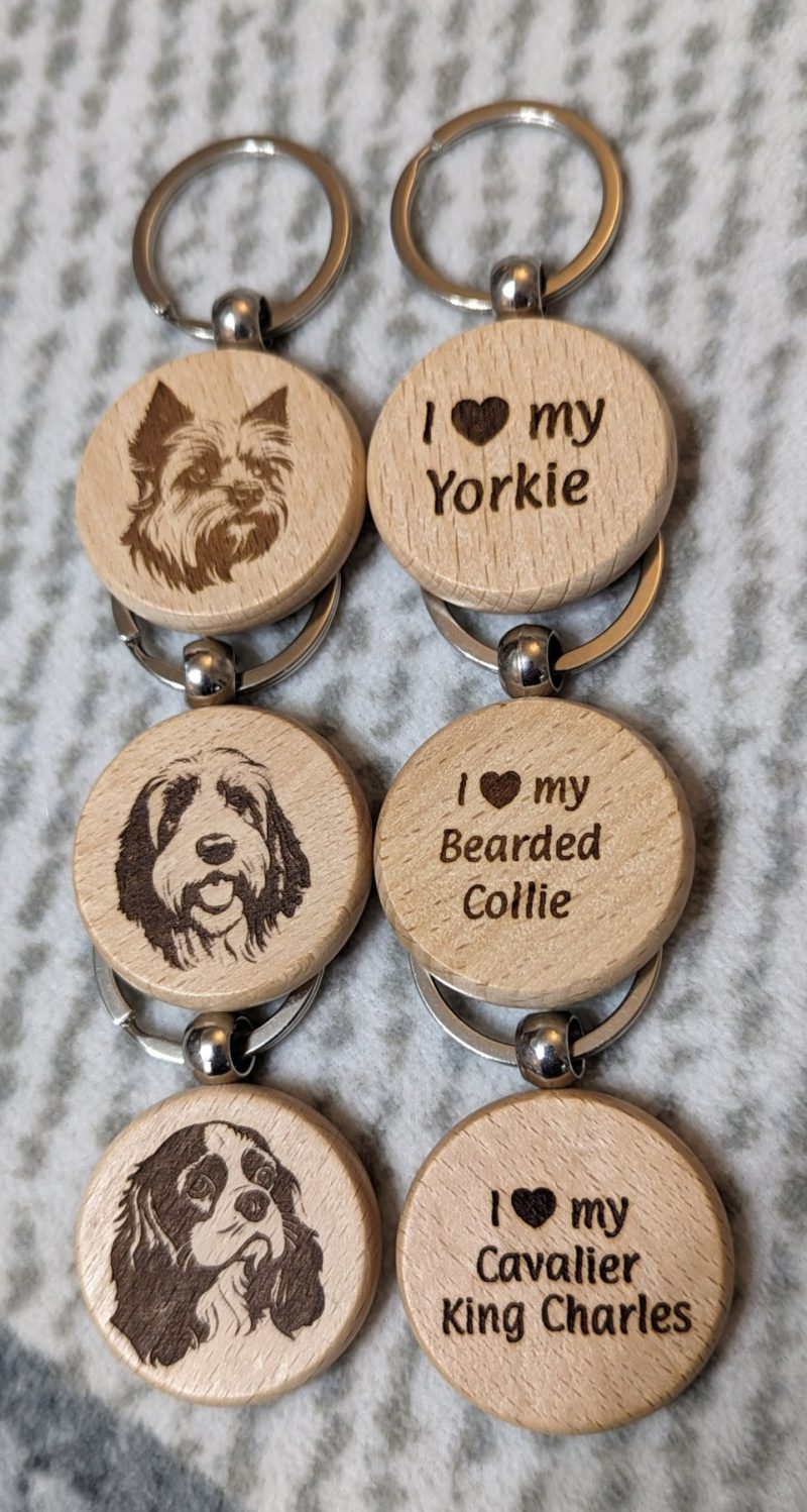 Personalised Wooden Keyrings - Laser Engraved Dog Breeds