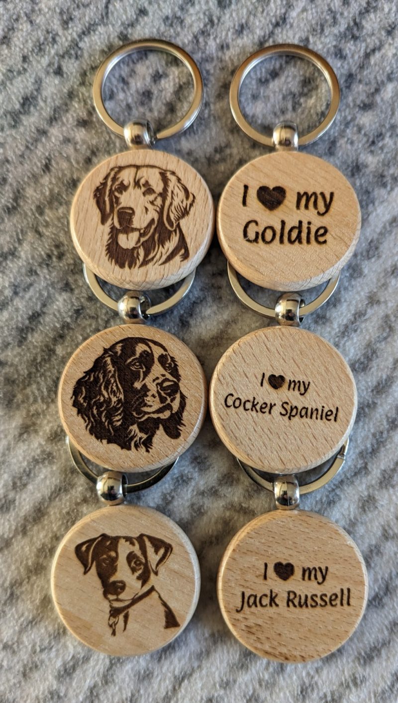 Personalised Wooden Keyrings - Laser Engraved Dog Breeds