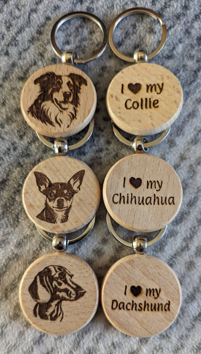 Personalised Wooden Keyrings - Laser Engraved Dog Breeds