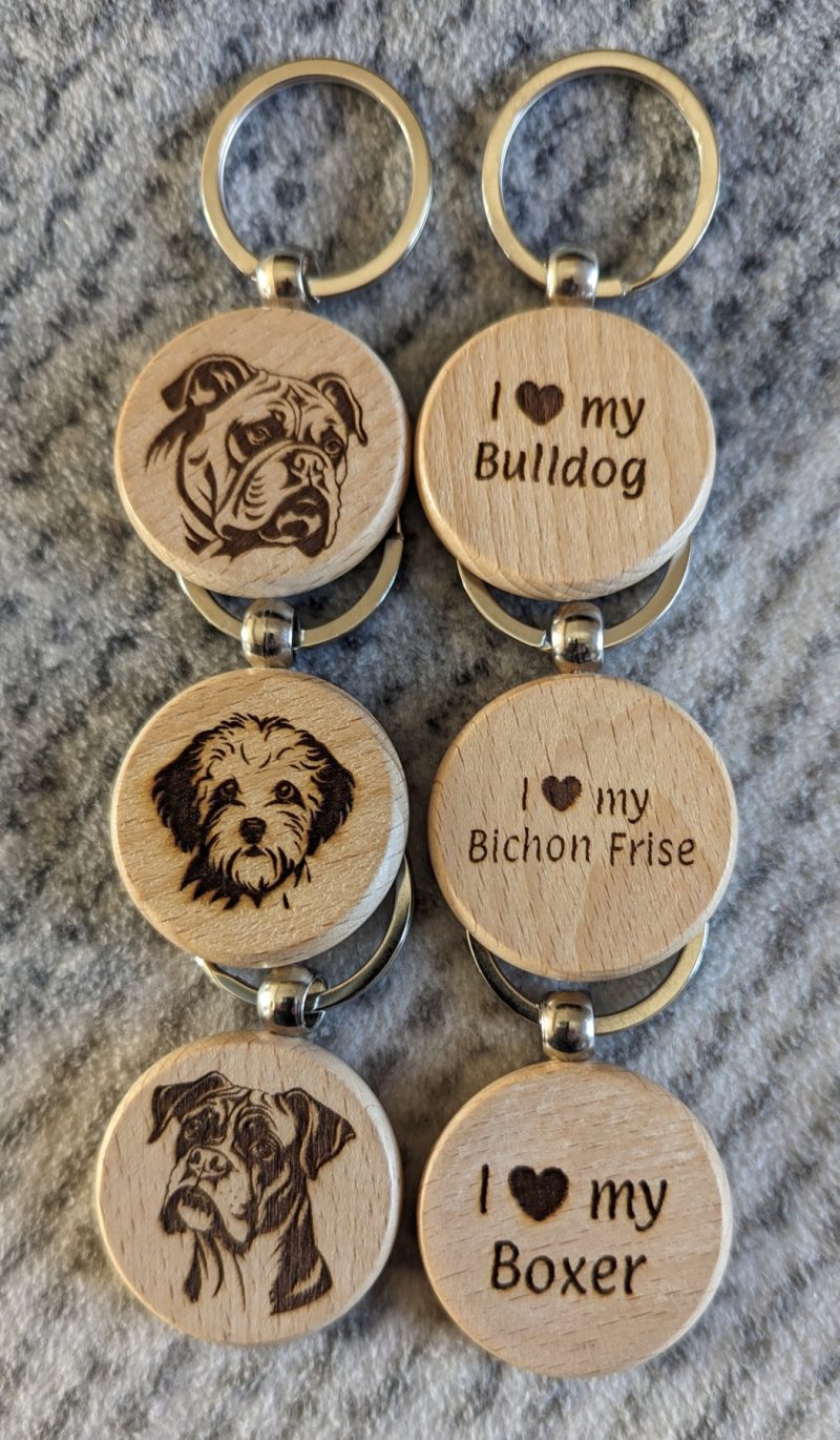 Personalised Wooden Keyrings - Laser Engraved Dog Breeds