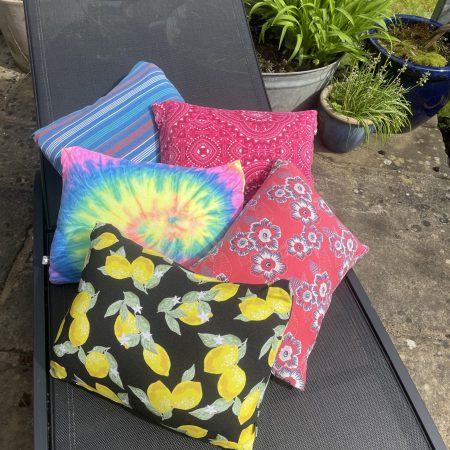 Mini pillow with removable cover ("Salmon Stripes")