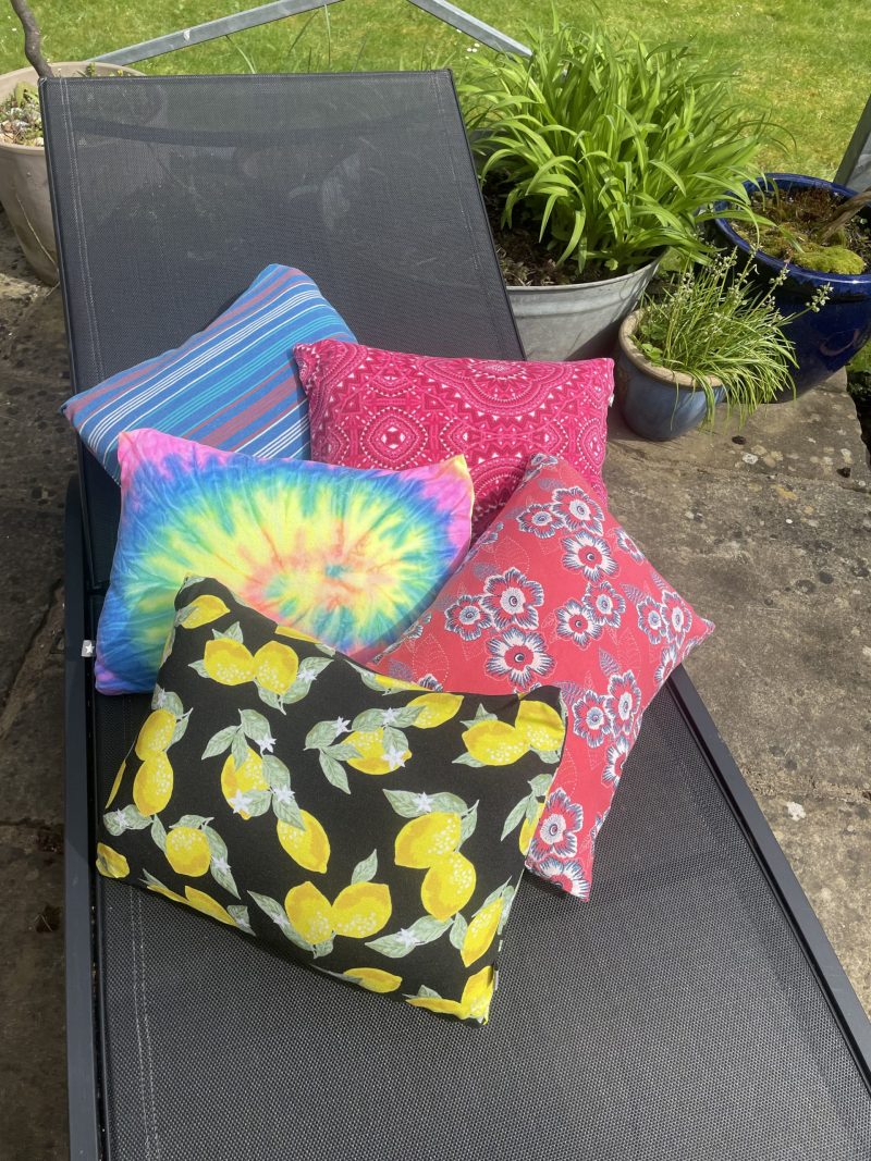 Mini pillow with removable cover ("Salmon Stripes")