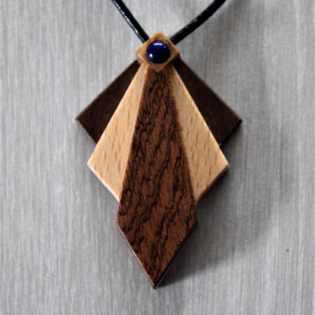 Hand made Art Deco style wood pendant necklace.