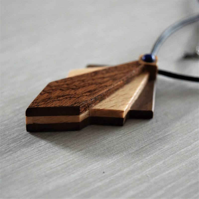 Hand made Art Deco style wood pendant necklace.