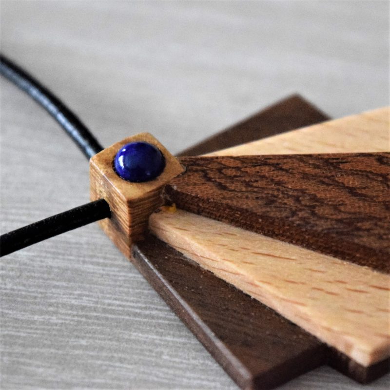 Hand made Art Deco style wood pendant necklace.