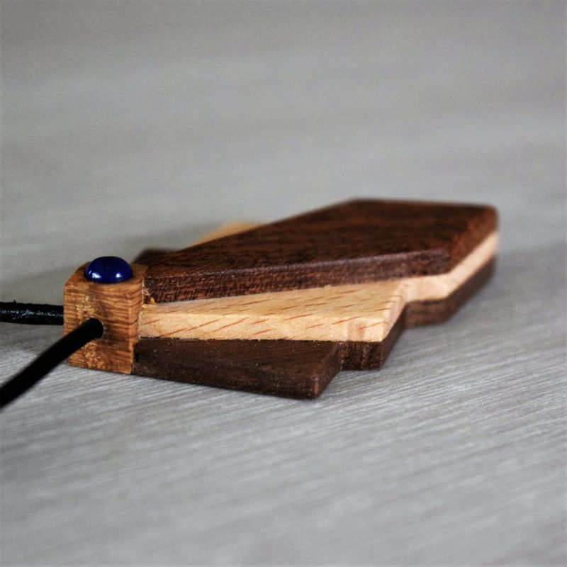 Hand made Art Deco style wood pendant necklace.