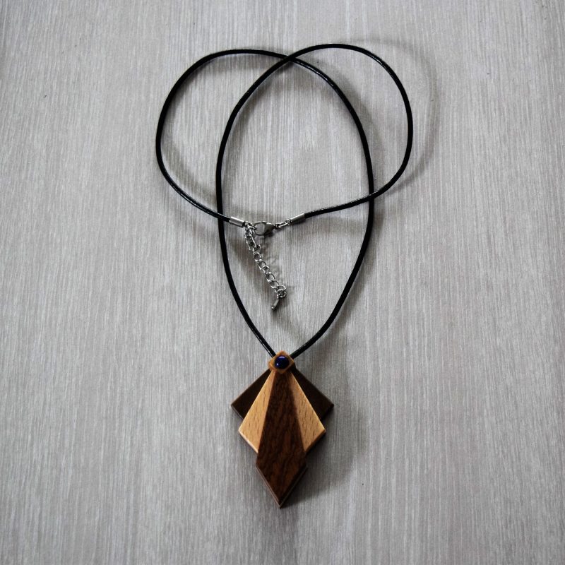 Hand made Art Deco style wood pendant necklace.
