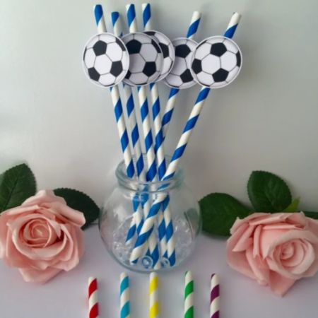 6 Football Straws, Football Party Decor, Football Birthday Straws