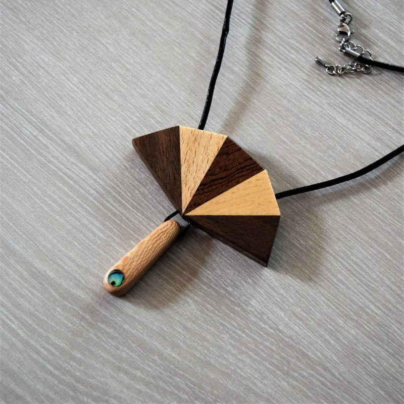 Hand made Art Deco style wood pendant necklace.