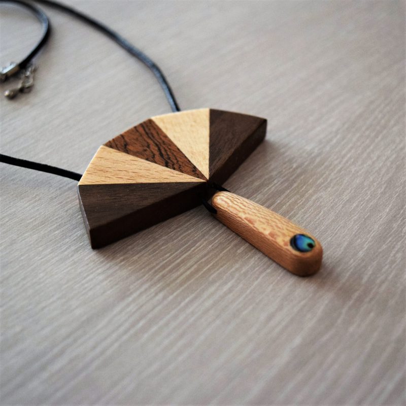 Hand made Art Deco style wood pendant necklace.