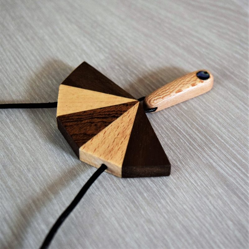Hand made Art Deco style wood pendant necklace.