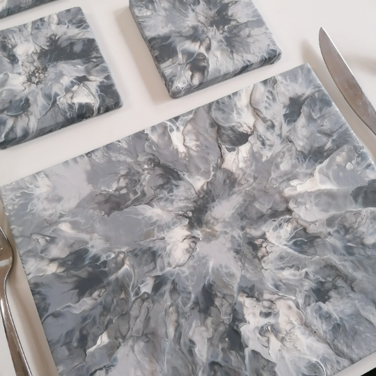 Hand Painted Grey Luxury Ceramic Table Mats | Abstract Art Grey Placemats