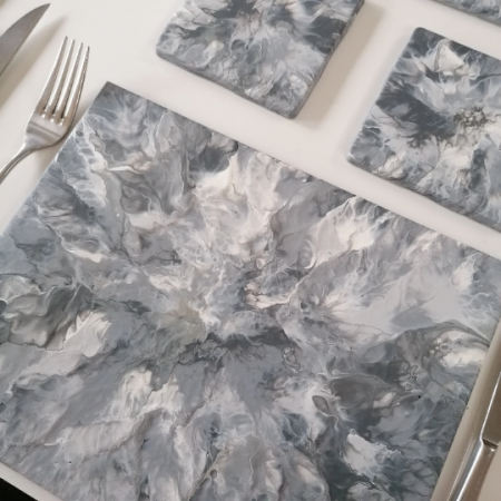 Hand Painted Grey Luxury Ceramic Table Mats | Abstract Art Grey Placemats