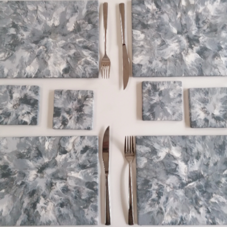 Hand Painted Grey Luxury Ceramic Table Mats | Abstract Art Grey Placemats
