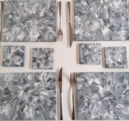 Hand Painted Grey Luxury Ceramic Table Mats | Abstract Art Grey Placemats