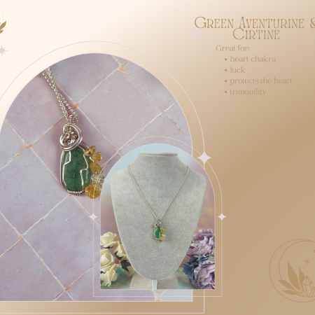 Green Aventurine & Citrine Crystal Pendant Necklace|Wire wrapped jewellery| wealth - Image 2