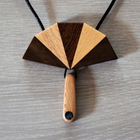 Hand made Art Deco style wood pendant necklace.