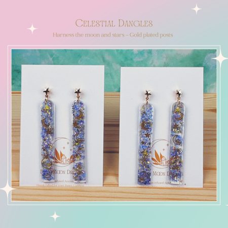 Celestial Moon & Stars Earrings - Long Drop Dangles for a Magical Look