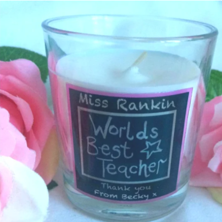 Personalised Worlds Best Teacher candle, teacher gift, thank you teacher gift