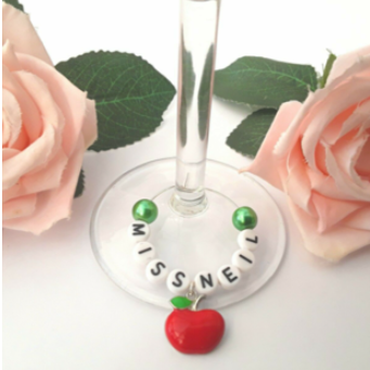 Personalised teacher wine glass charm, Personalised teacher gift, Apple Wine glass charm