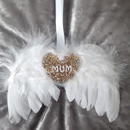 Personalised Glitter Hanging White Feather Angel Wings